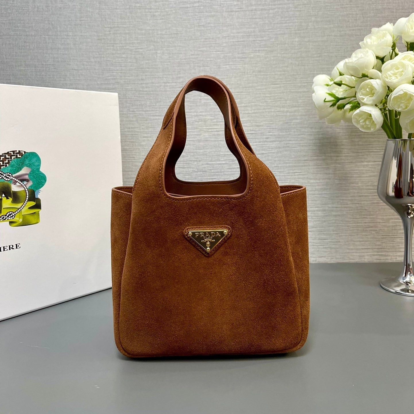 MINI TOTE BAG 18 IN RED BROWN SUEDE GOLD LOGO mysite