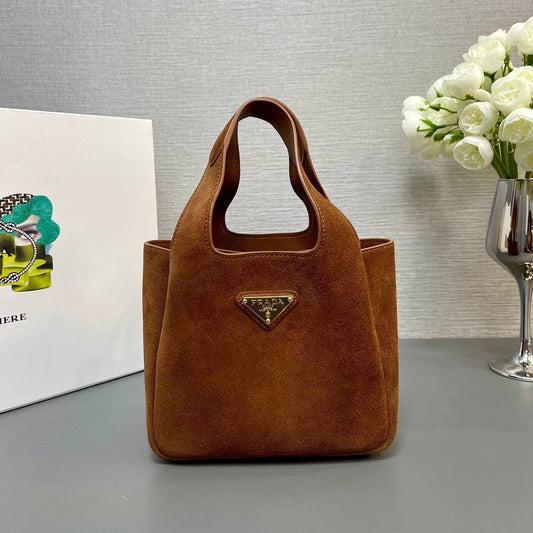 MINI TOTE BAG 18 IN RED BROWN SUEDE GOLD LOGO mysite