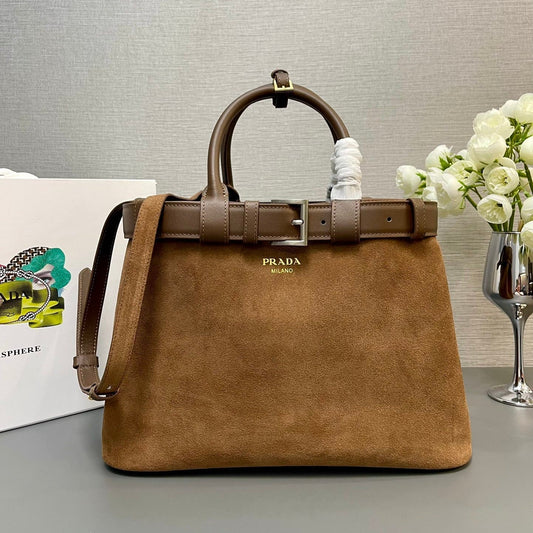 MEDIUM TOTE BAG WITH BELT 35 IN RUSSET BROWN SUEDE mysite