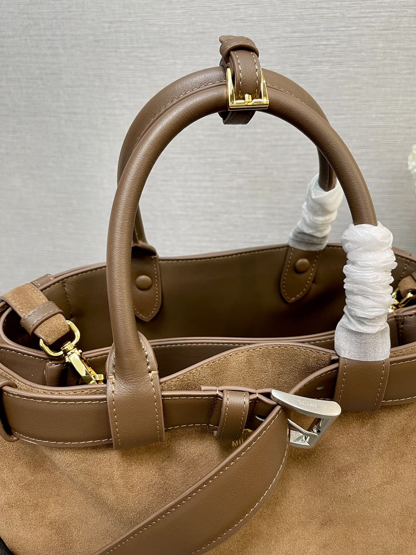 MEDIUM TOTE BAG WITH BELT 35 IN RUSSET BROWN SUEDE mysite