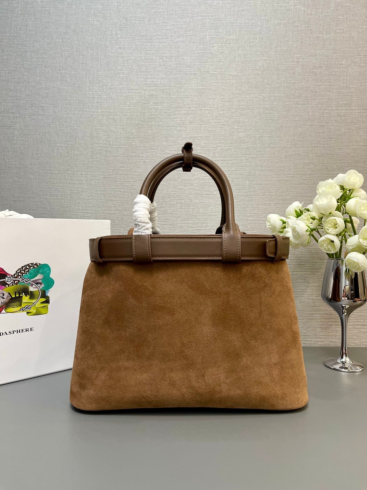 MEDIUM TOTE BAG WITH BELT 35 IN RUSSET BROWN SUEDE mysite