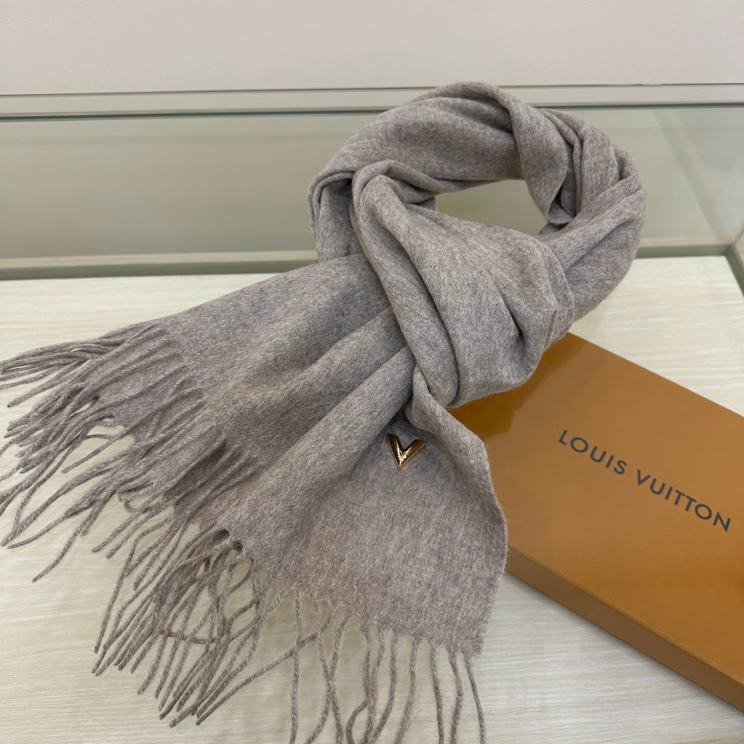 SCARF 200 CM IN PALE GRAY CASHMERE WITH GOLD LOGO 393102 mysite