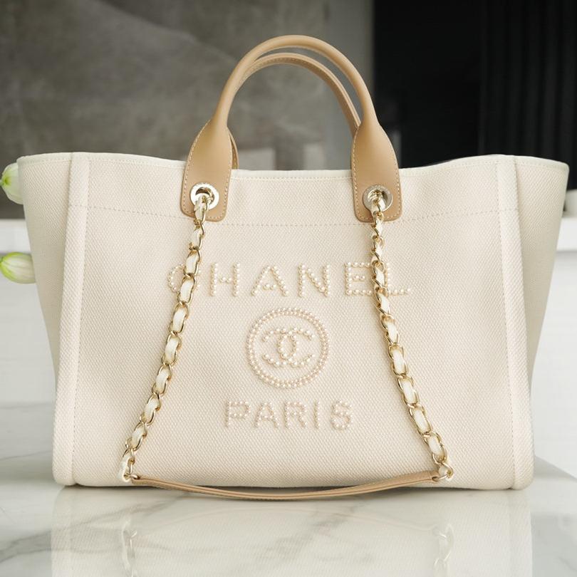 TOTE BAG 39 ATTACHED PEARL LOGO IN BEIGE CANVAS GOLD HARDWARE mysite