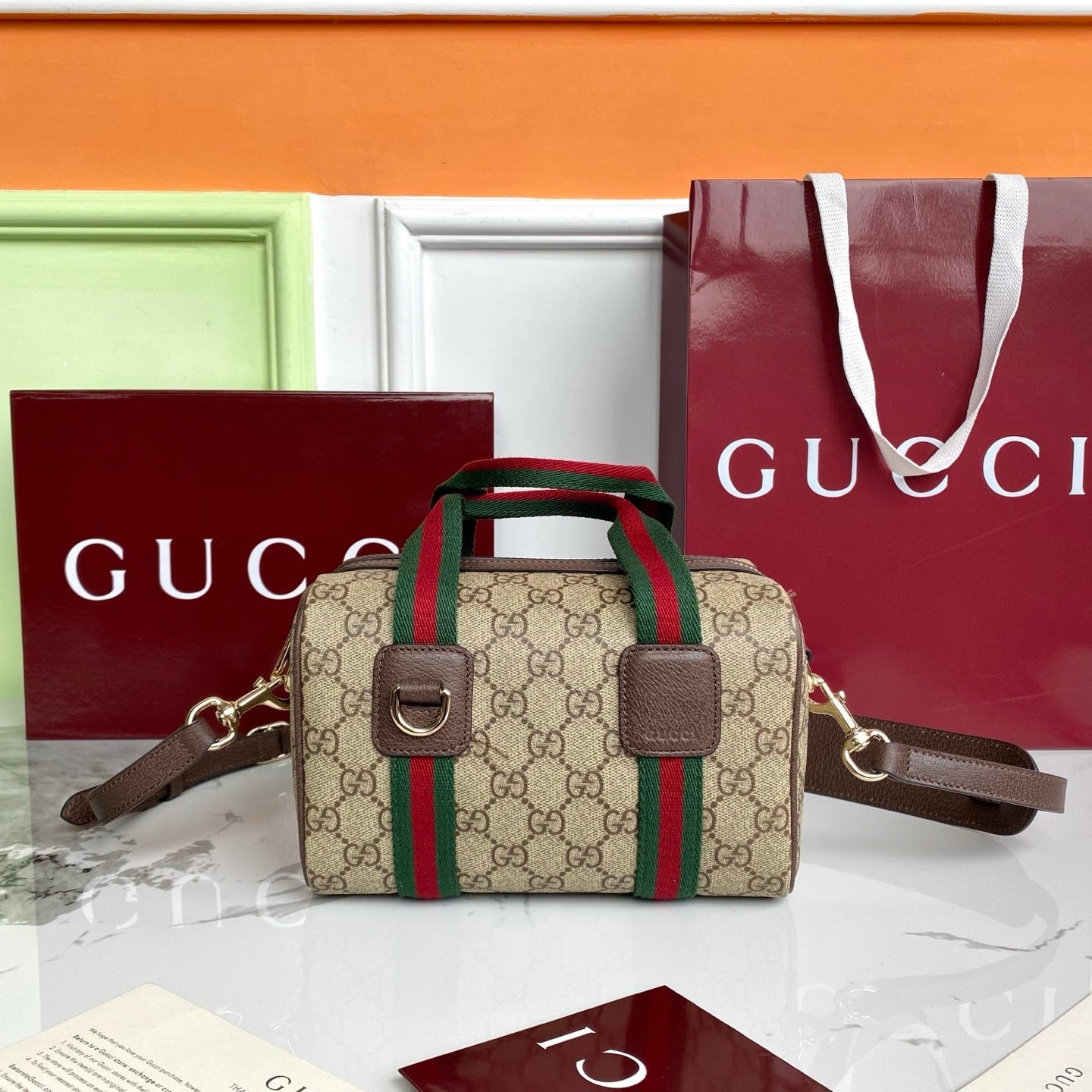 Gucci 25 GG Handbag Beige mix Dark Brown Canvas Leather 286711 mysite