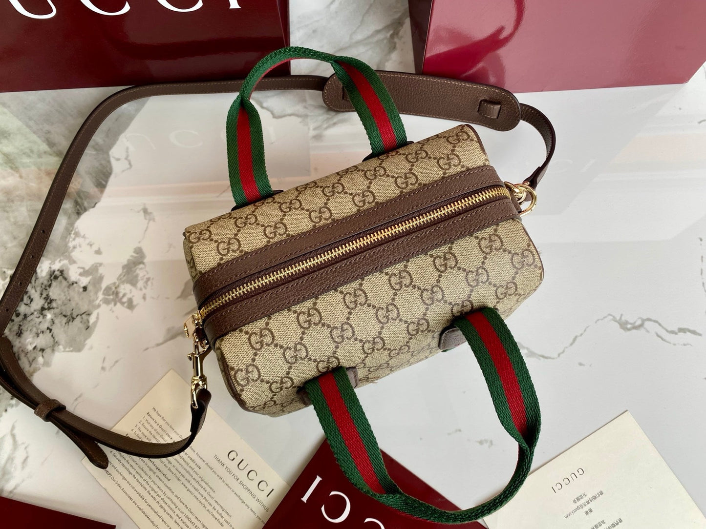 Gucci 25 GG Handbag Beige mix Dark Brown Canvas Leather 286711 mysite