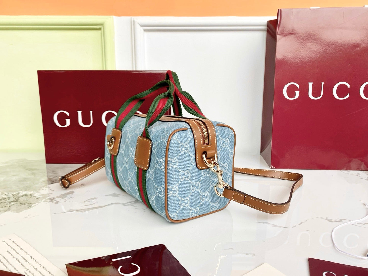 GG 25GG Handbag 20cm Blue Denim Leather 286709