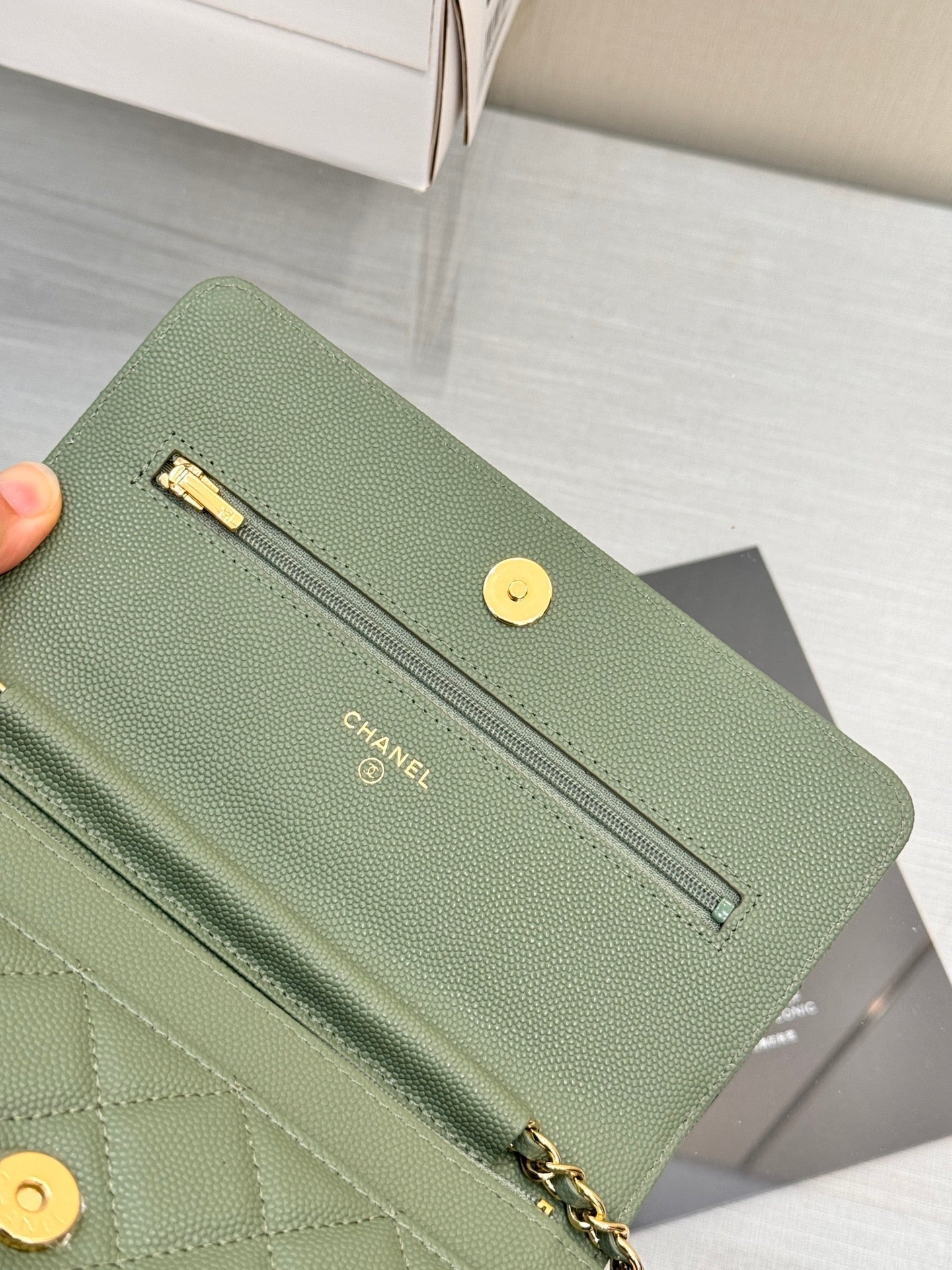 WOC 19CM KHAKI BLUE CAVIAR GOLD HARDWARE mysite