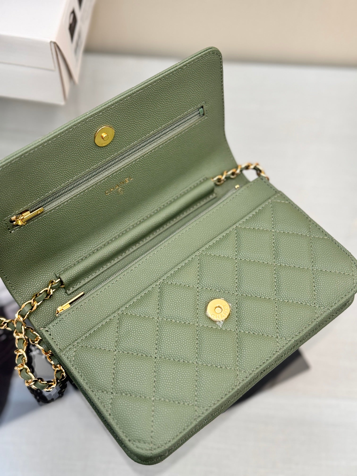 WOC 19CM KHAKI BLUE CAVIAR GOLD HARDWARE mysite