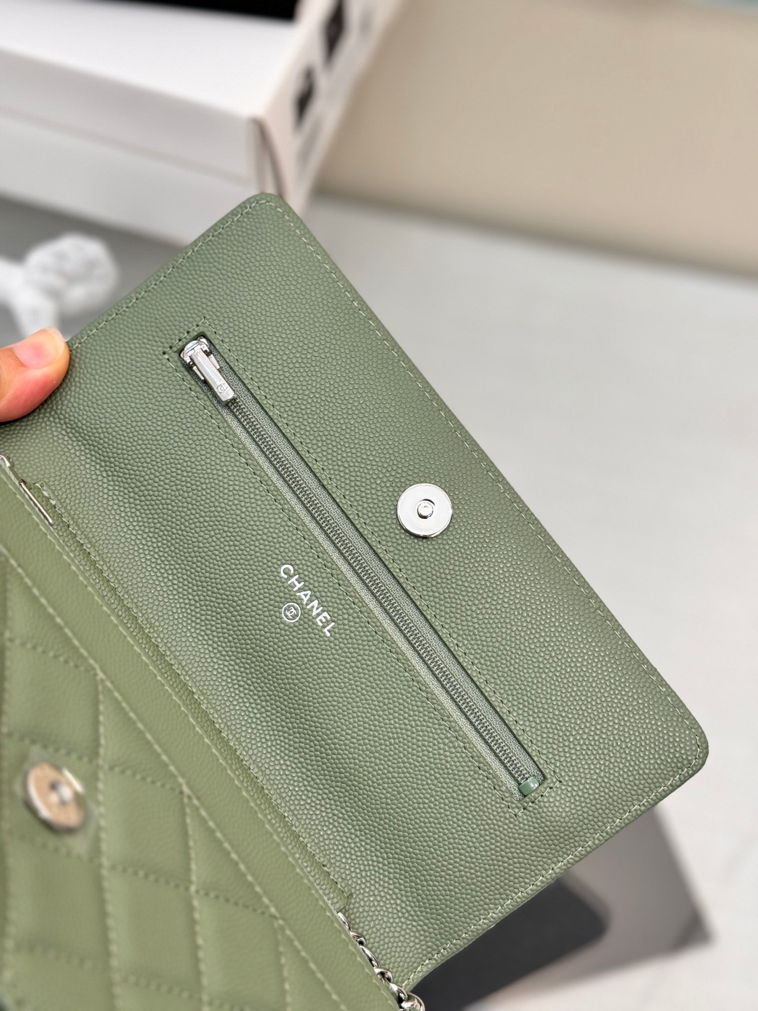 WOC 19CM KHAKI BLUE CAVIAR SILVER HARDWARE mysite