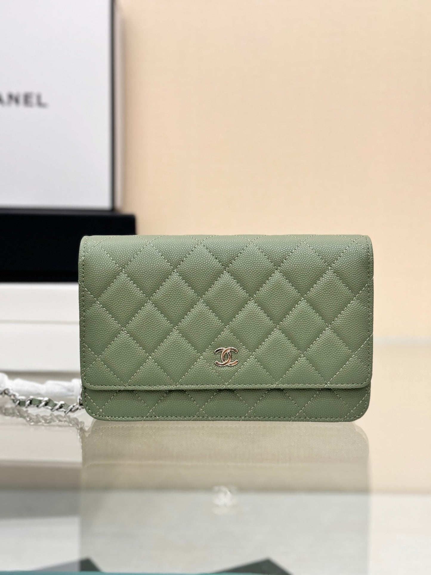 WOC 19CM KHAKI BLUE CAVIAR SILVER HARDWARE mysite