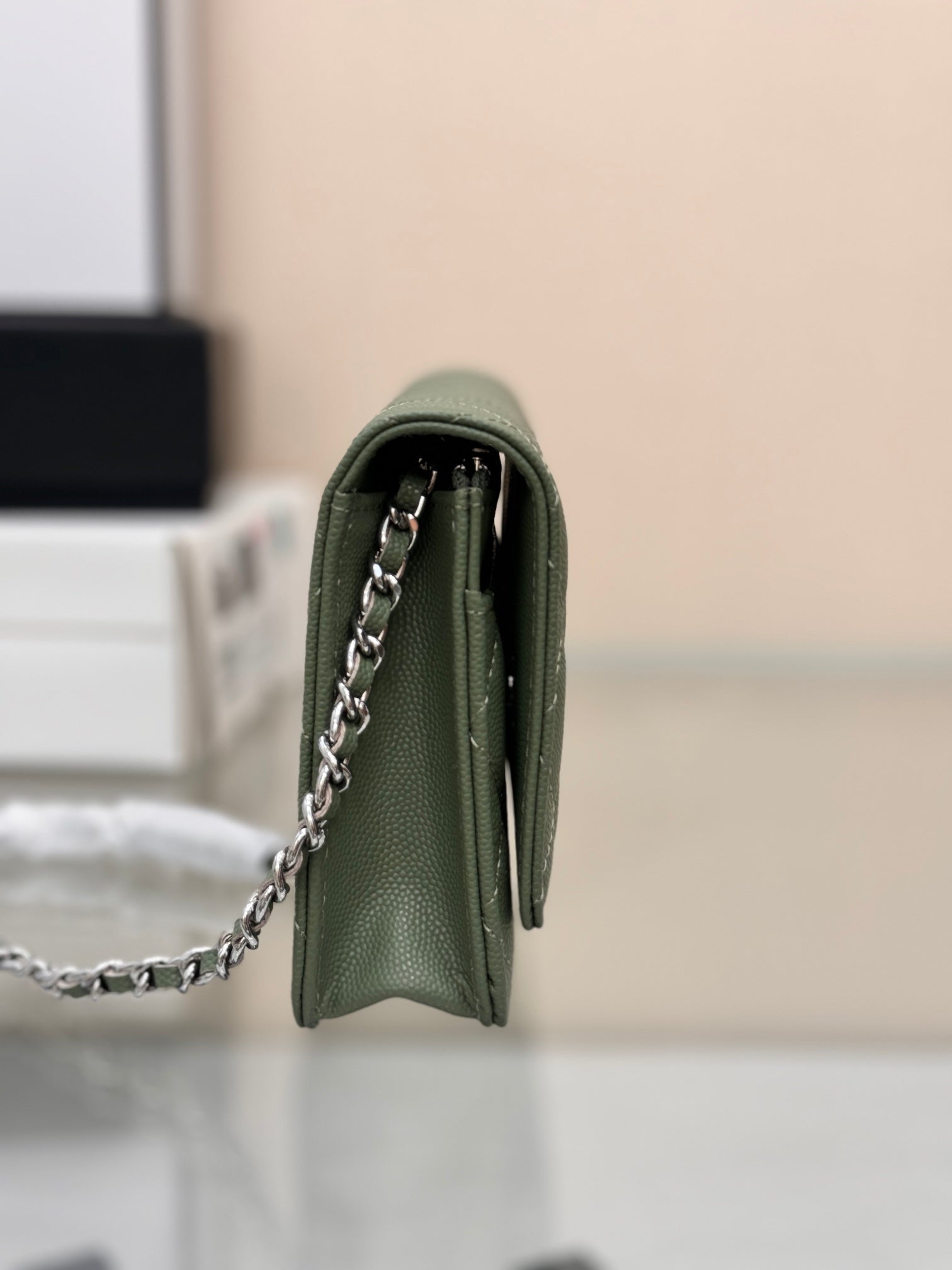 WOC 19CM KHAKI BLUE CAVIAR SILVER HARDWARE mysite