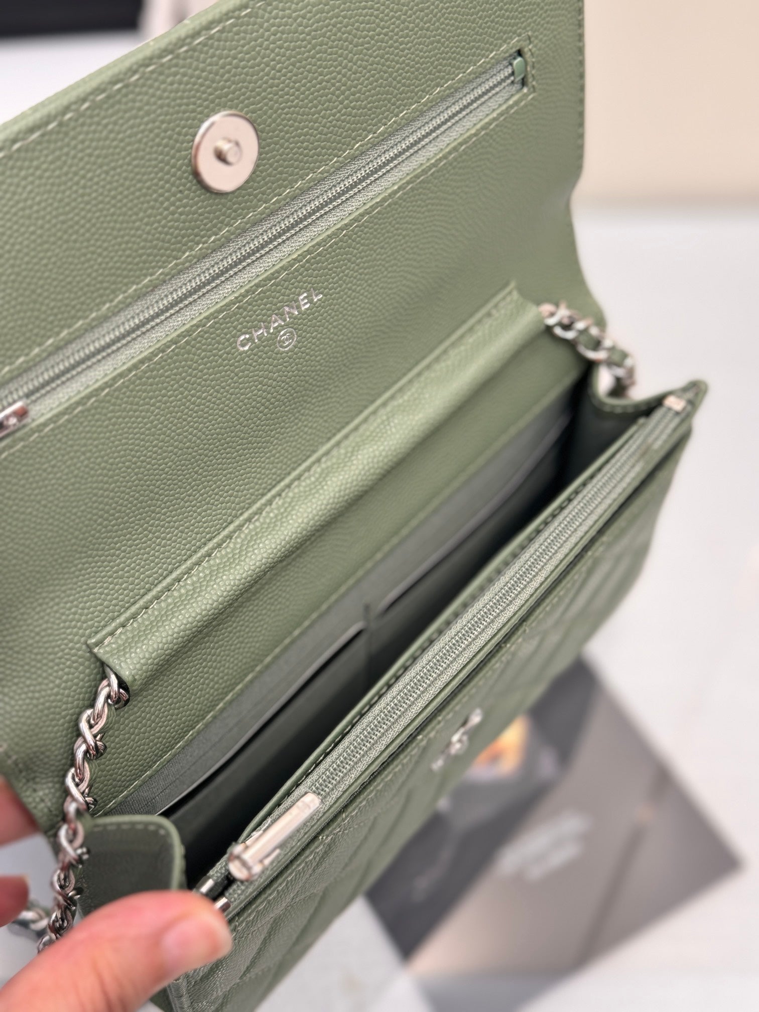 WOC 19CM KHAKI BLUE CAVIAR SILVER HARDWARE mysite