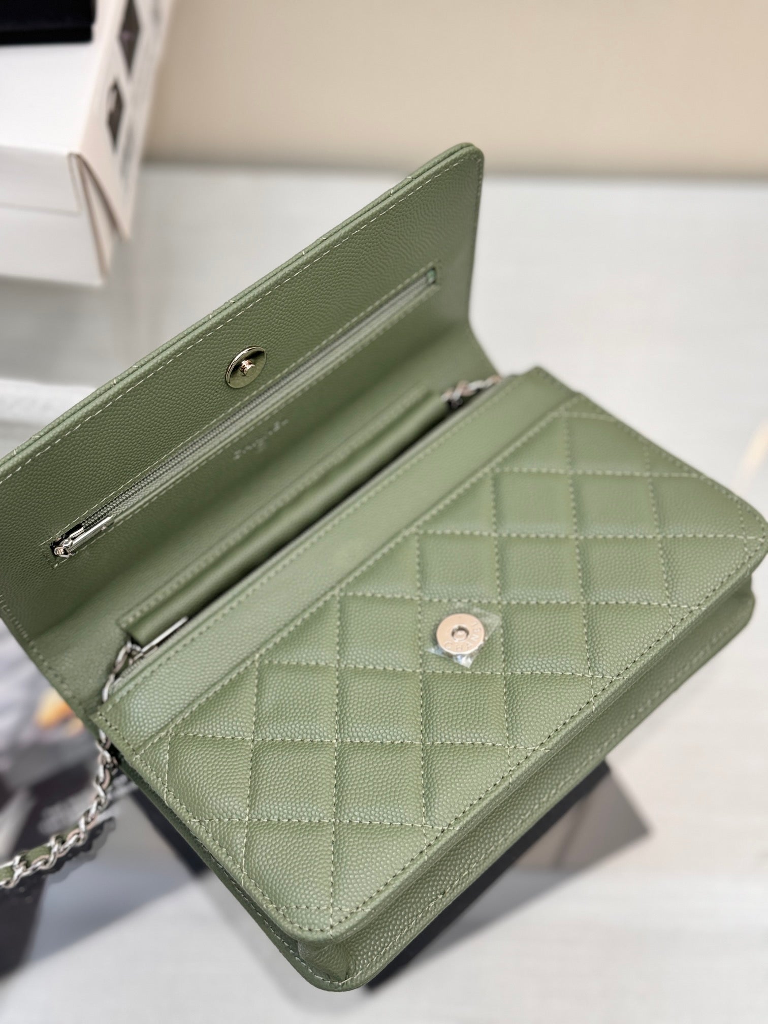 WOC 19CM KHAKI BLUE CAVIAR SILVER HARDWARE mysite