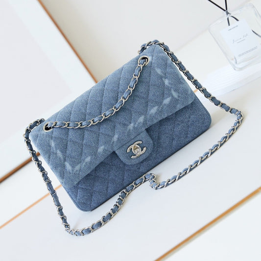 CC 24K Flap Bag 25cm Blue Denim Silver Hardware mysite