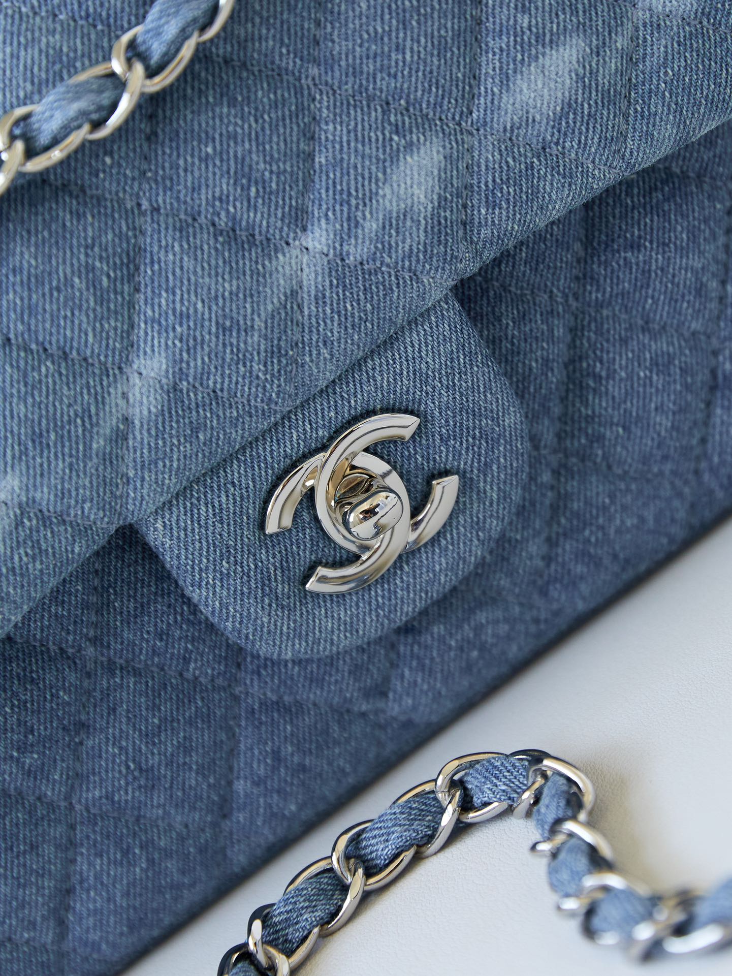 CC 24K Flap Bag 25cm Blue Denim Silver Hardware mysite