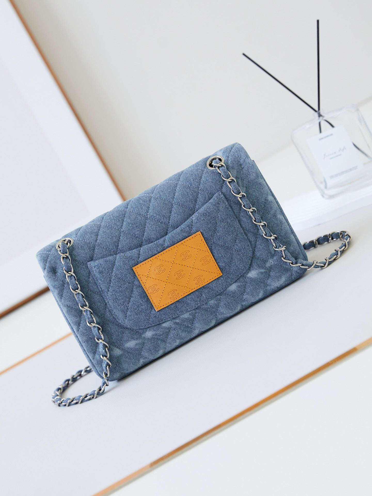 CC 24K Flap Bag 25cm Blue Denim Silver Hardware mysite