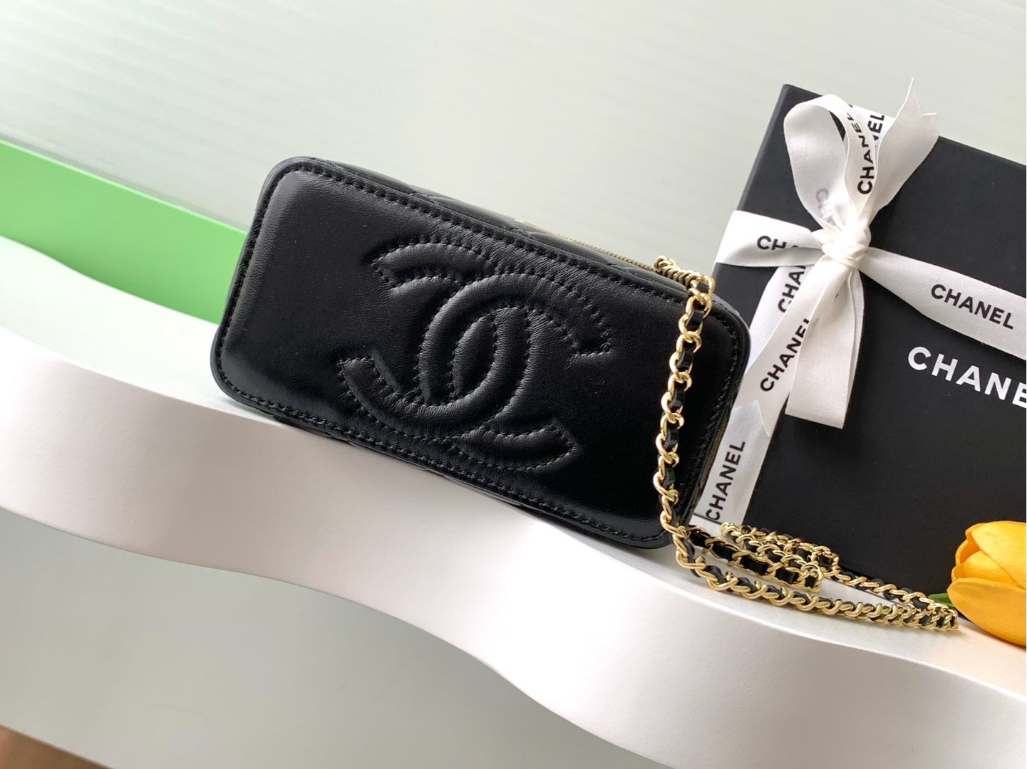 CC Vanity Case 17cm Black Leather Gold Hardware 238495 mysite