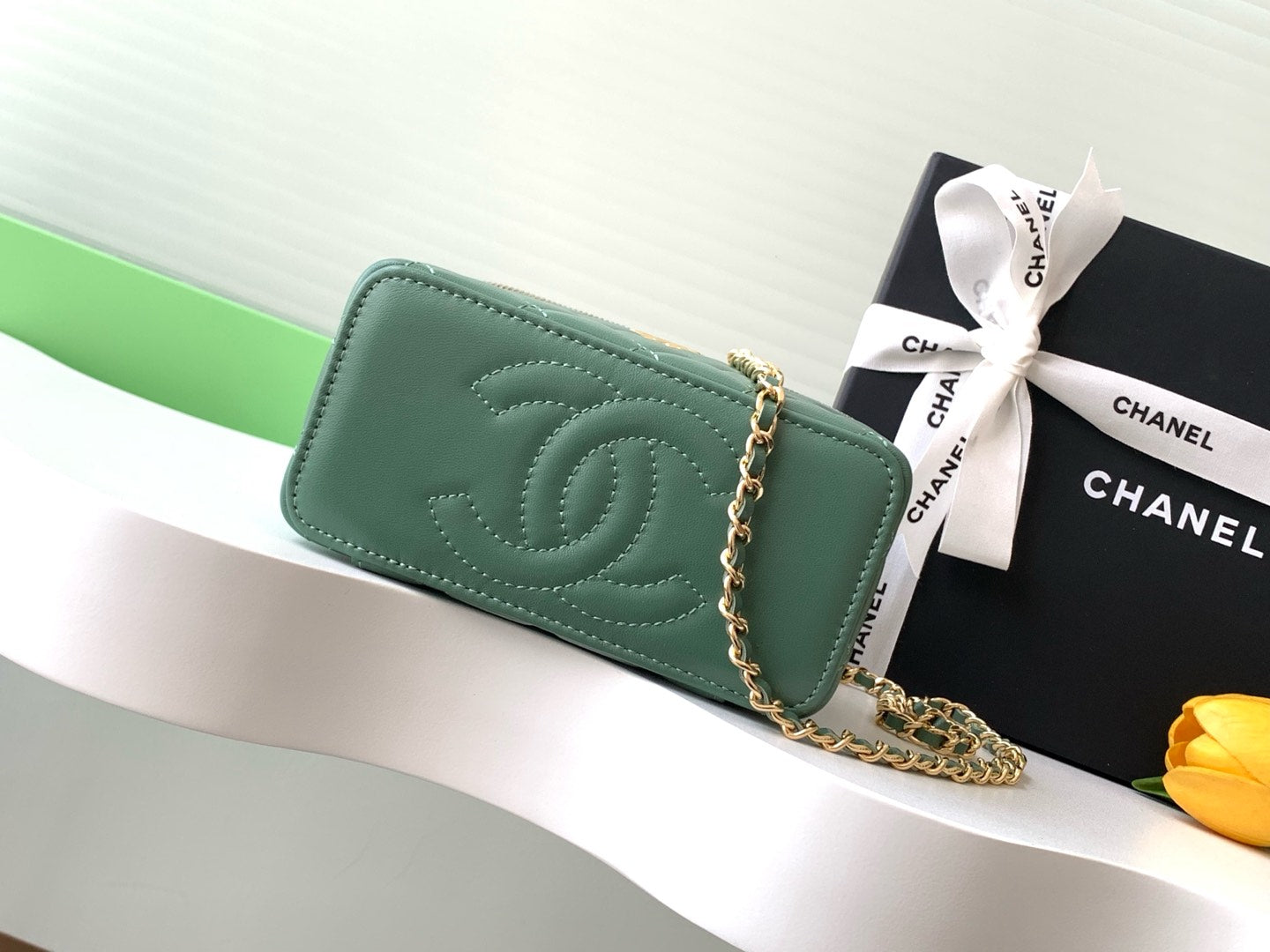 CC Vanity Case 17cm Jungle Green Leather Gold Hardware 238497 mysite