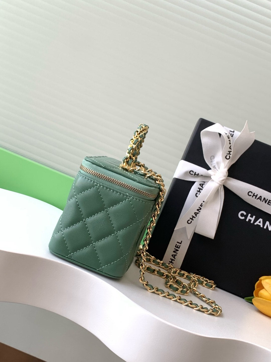 CC Vanity Case 17cm Jungle Green Leather Gold Hardware 238497 mysite