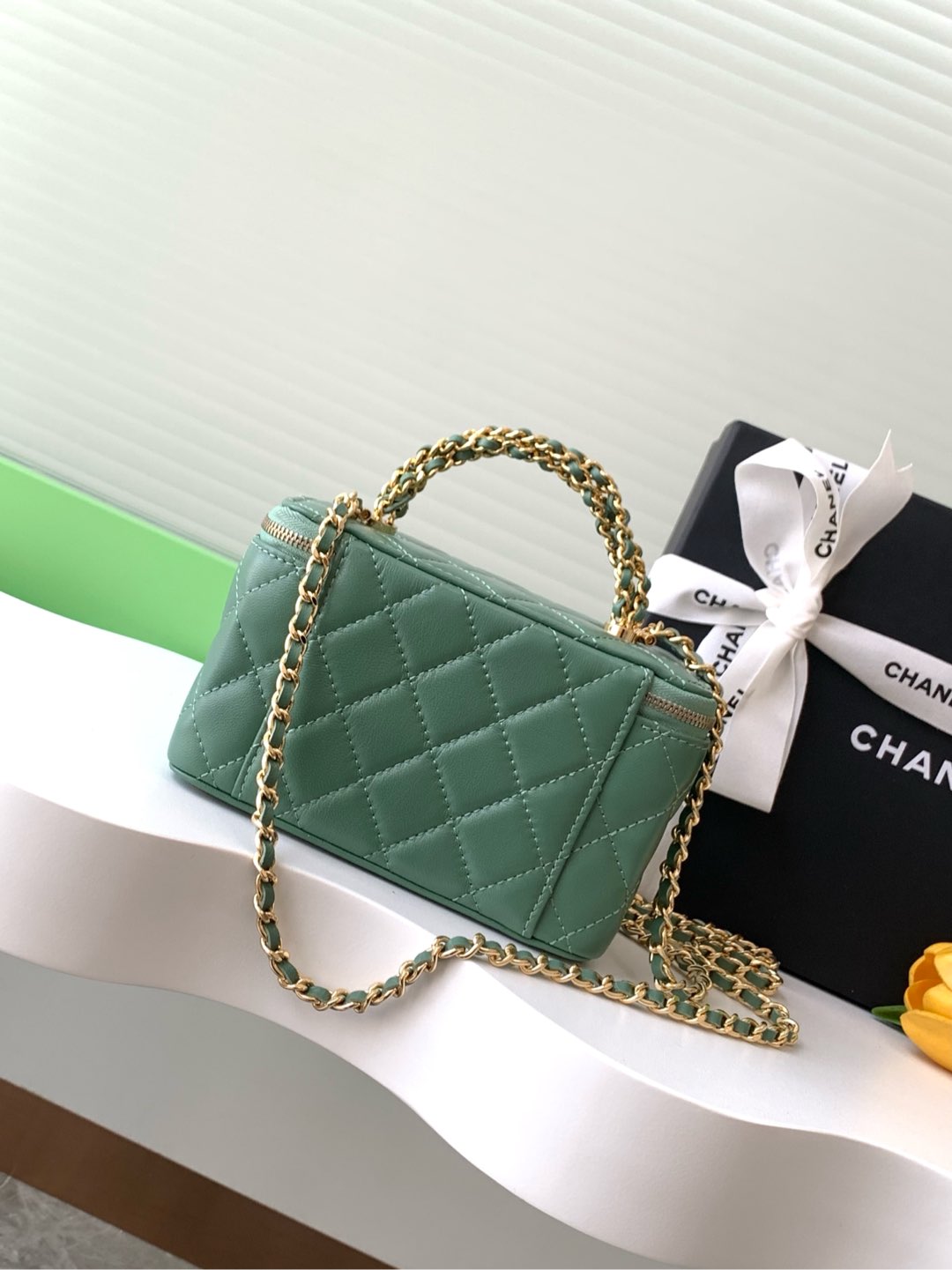 CC Vanity Case 17cm Jungle Green Leather Gold Hardware 238497 mysite