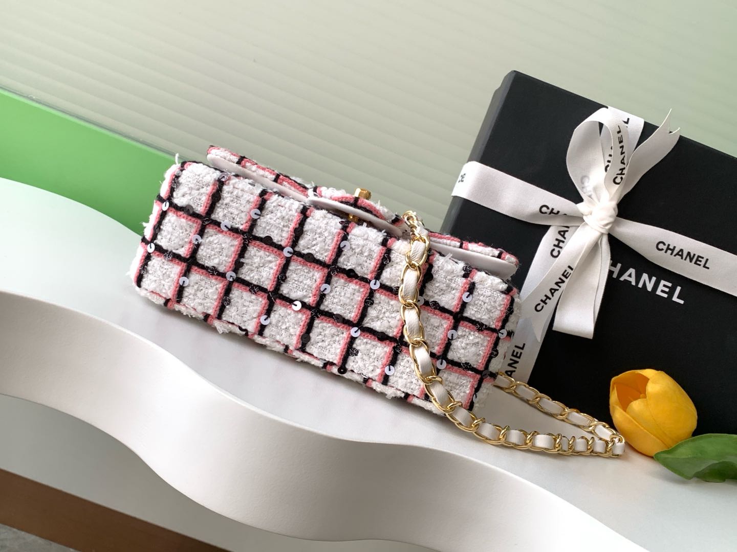 CC 25C Pink White Black Tweed Gold Hardware mysite