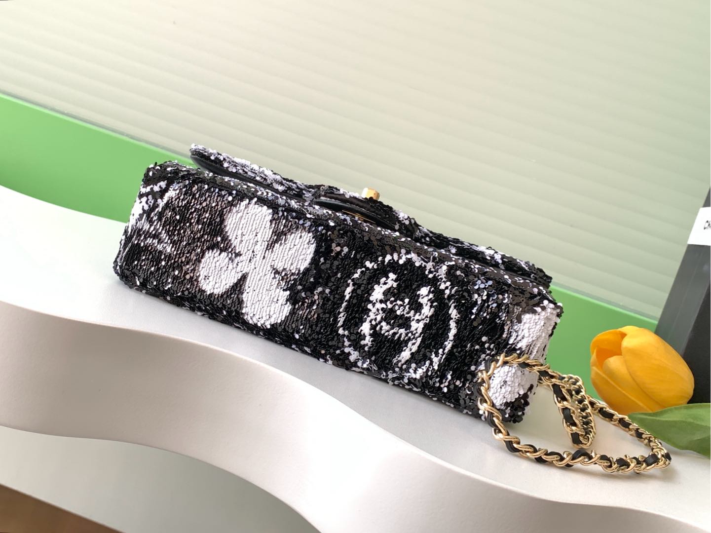 CC 24S Flap Bag Mini 21cm Black White Sequin Gold Hardware 238439 mysite