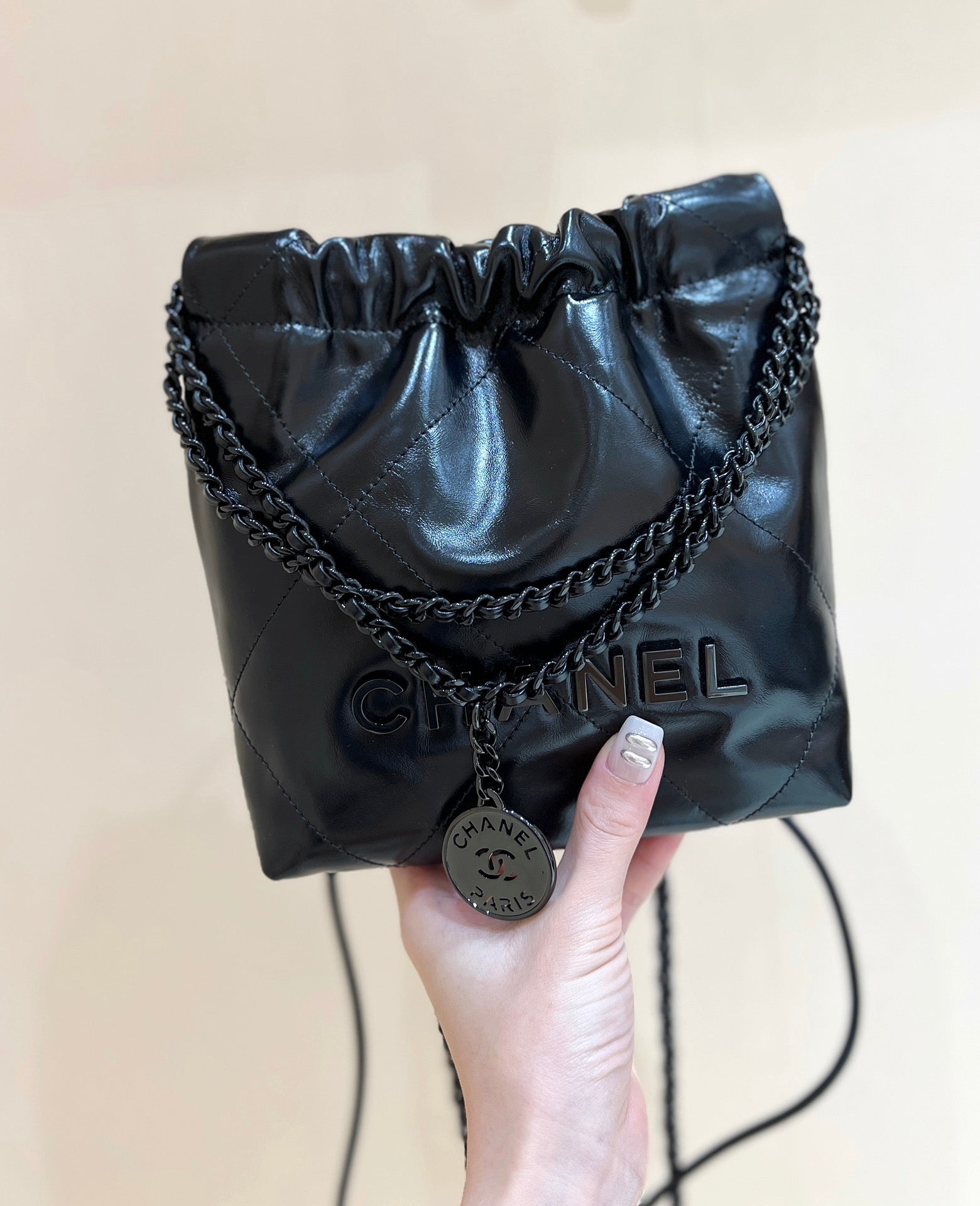 cc22 mini hobo bag 20cm all black lambskin mysite