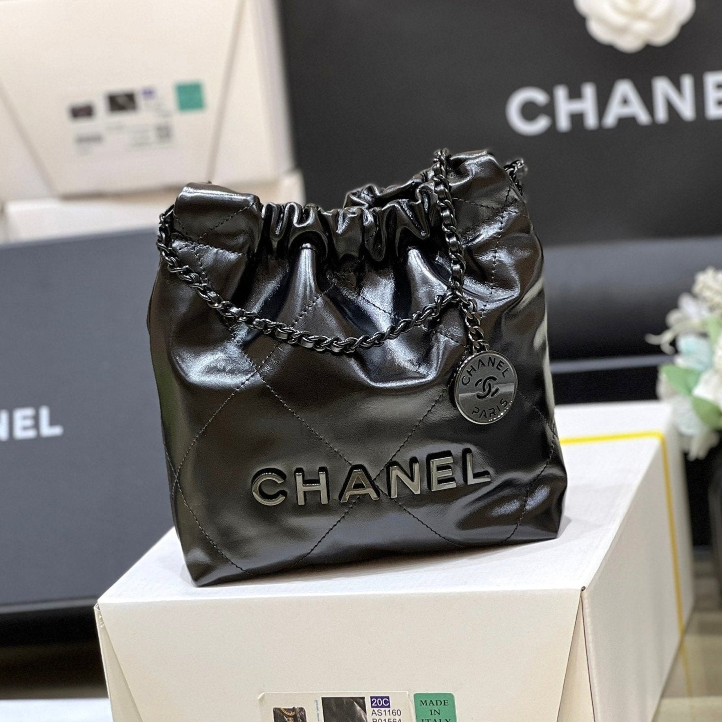 cc22 mini hobo bag 20cm all black lambskin mysite