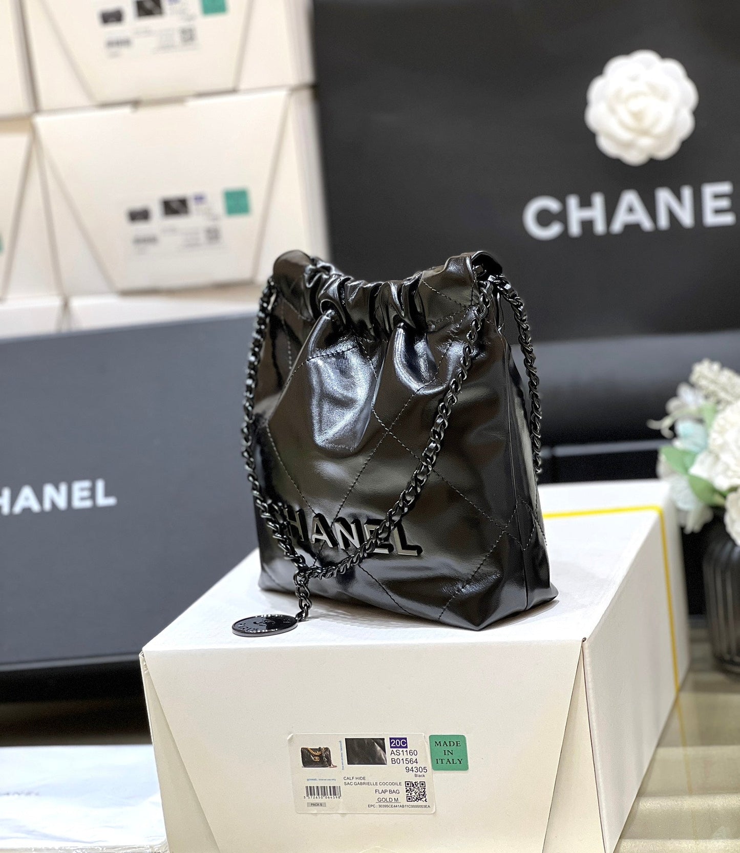 cc22 mini hobo bag 20cm all black lambskin mysite