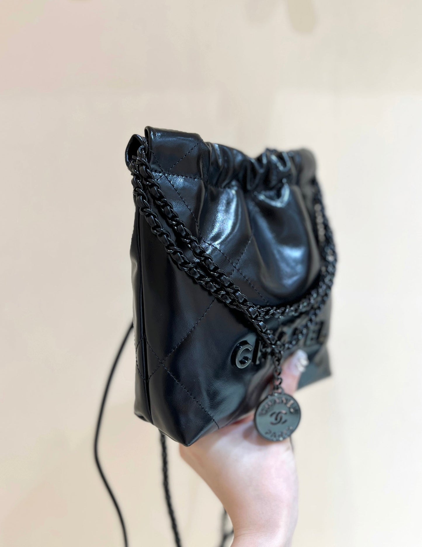 cc22 mini hobo bag 20cm all black lambskin mysite