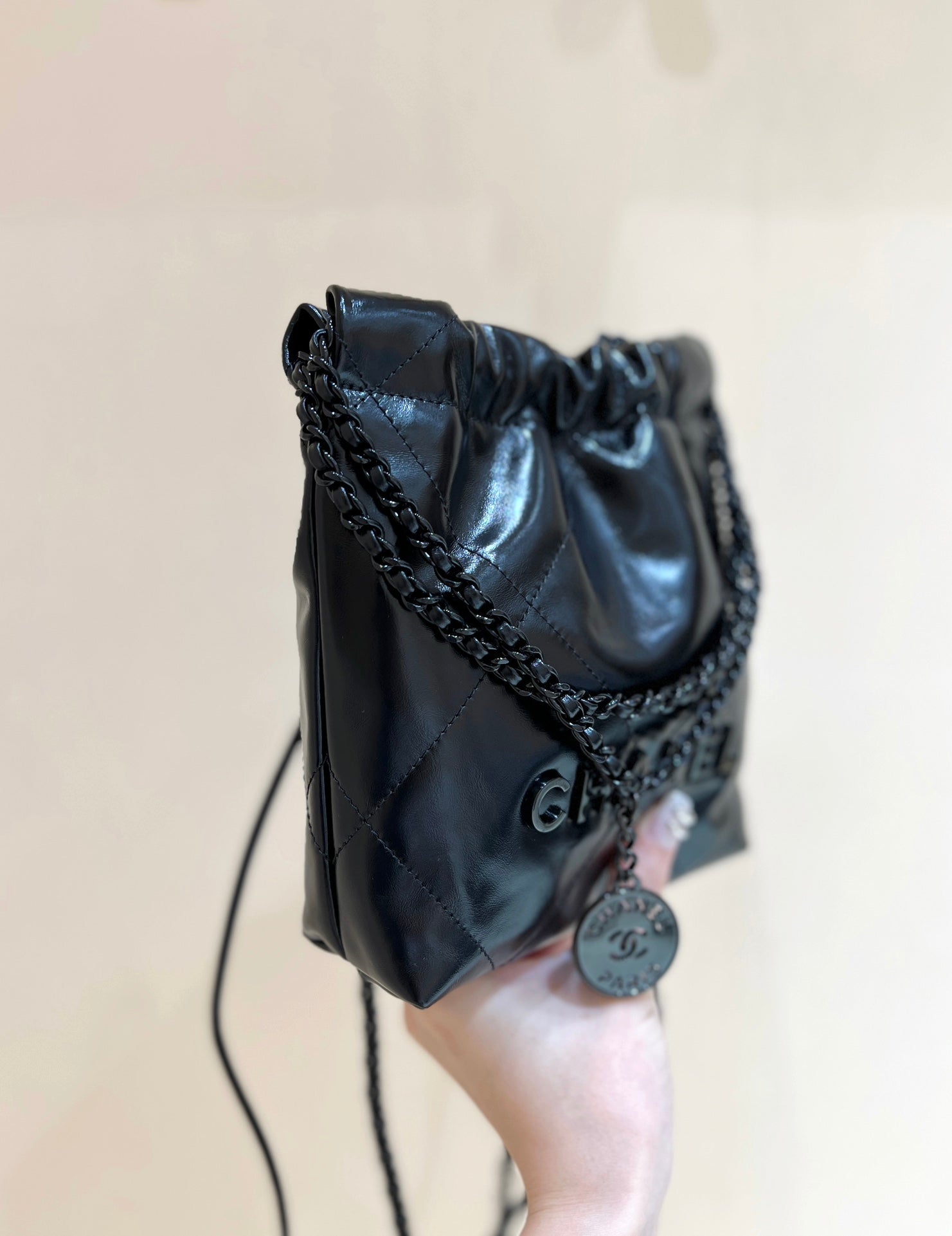 cc22 mini hobo bag 20cm all black lambskin mysite
