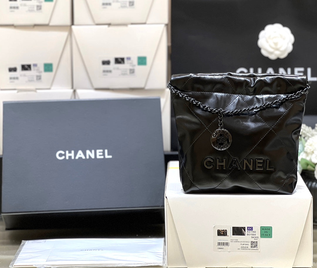 cc22 mini hobo bag 20cm all black lambskin mysite