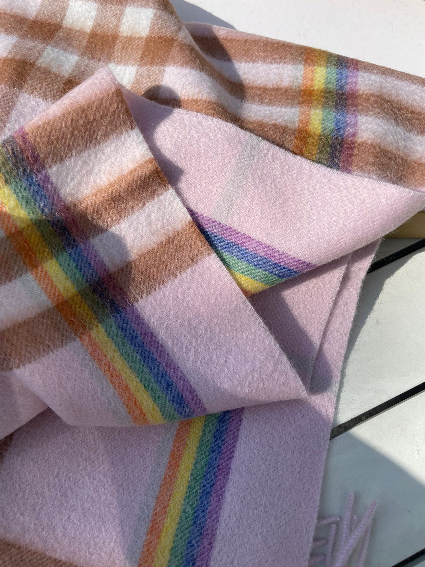 CHECK SCARF 200 CM IN LIGHT PINK MIX CAMEL BROWN CASHMERE 394750 mysite