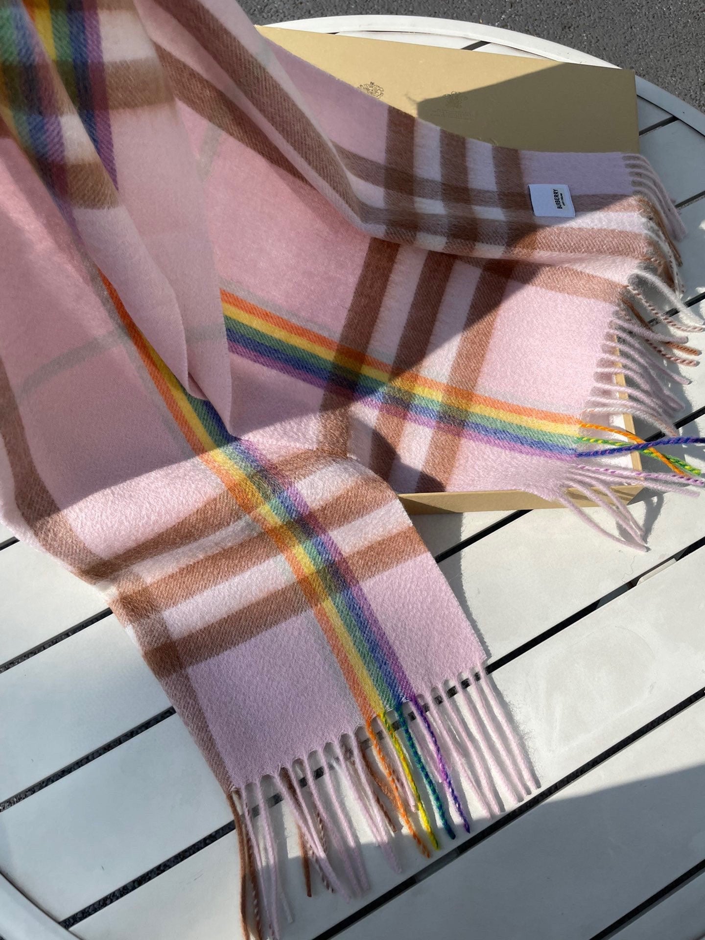 CHECK SCARF 200 CM IN LIGHT PINK MIX CAMEL BROWN CASHMERE 394750 mysite