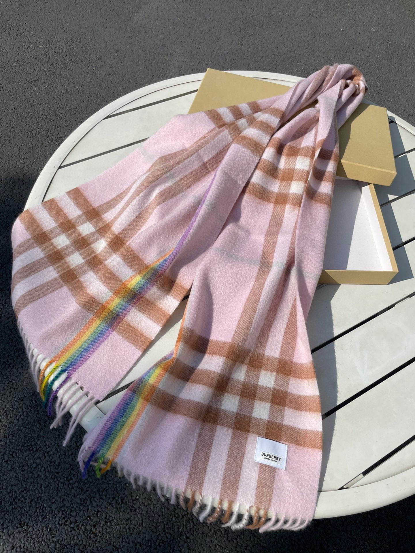 CHECK SCARF 200 CM IN LIGHT PINK MIX CAMEL BROWN CASHMERE 394750 mysite