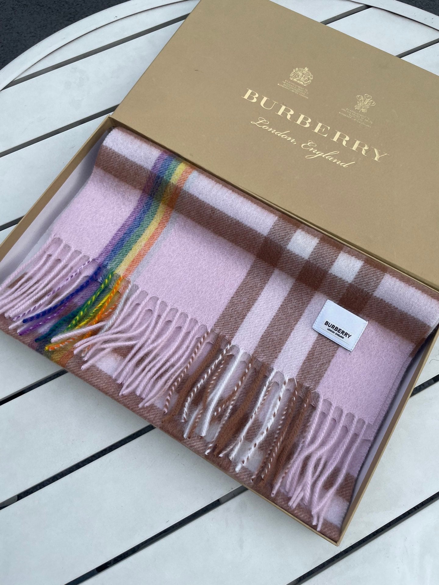 CHECK SCARF 200 CM IN LIGHT PINK MIX CAMEL BROWN CASHMERE 394750 mysite