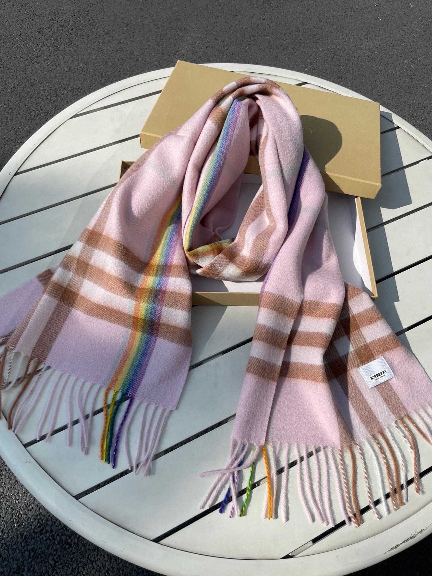 CHECK SCARF 200 CM IN LIGHT PINK MIX CAMEL BROWN CASHMERE 394750 mysite