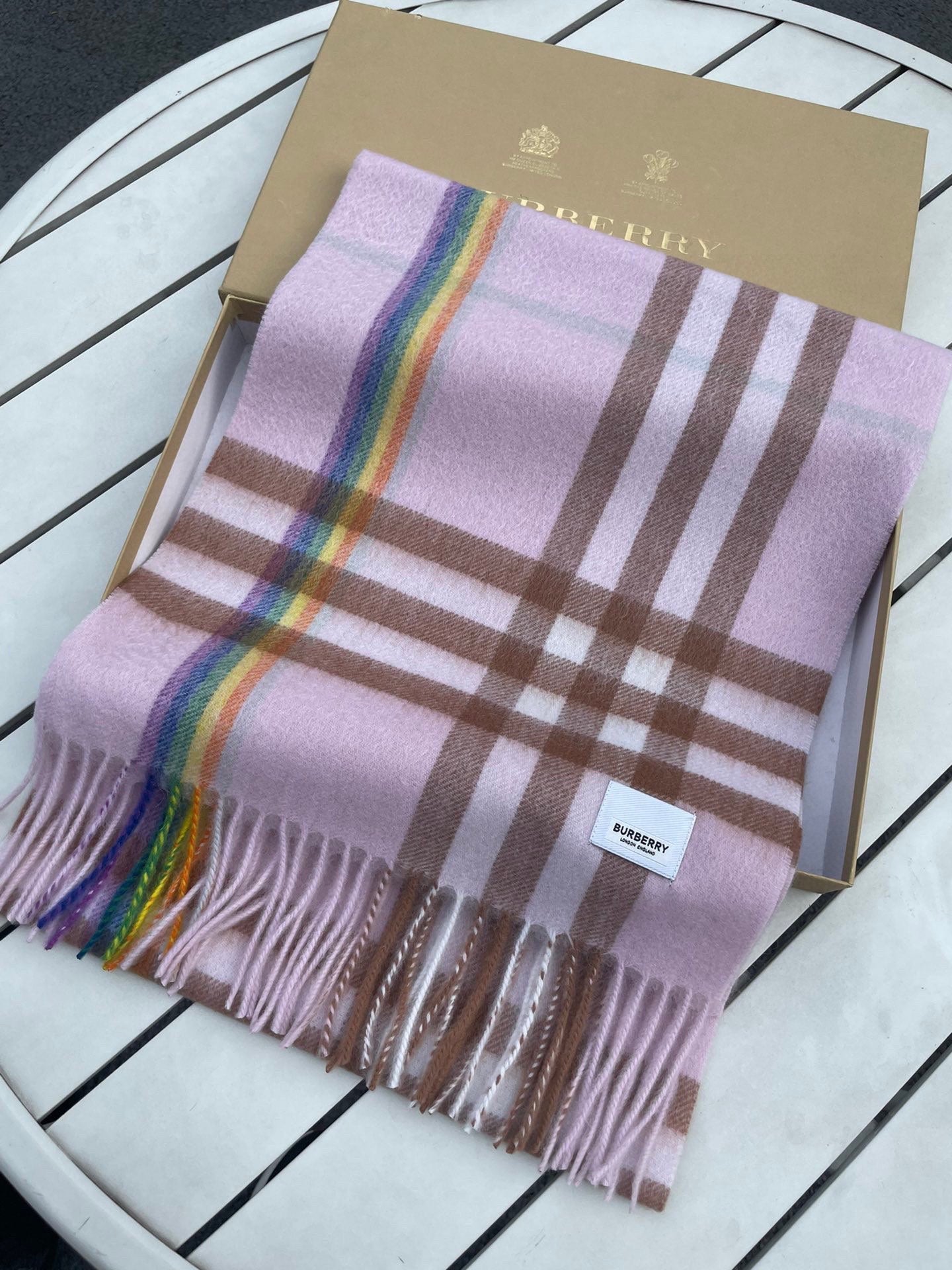 CHECK SCARF 200 CM IN LIGHT PINK MIX CAMEL BROWN CASHMERE 394750 mysite