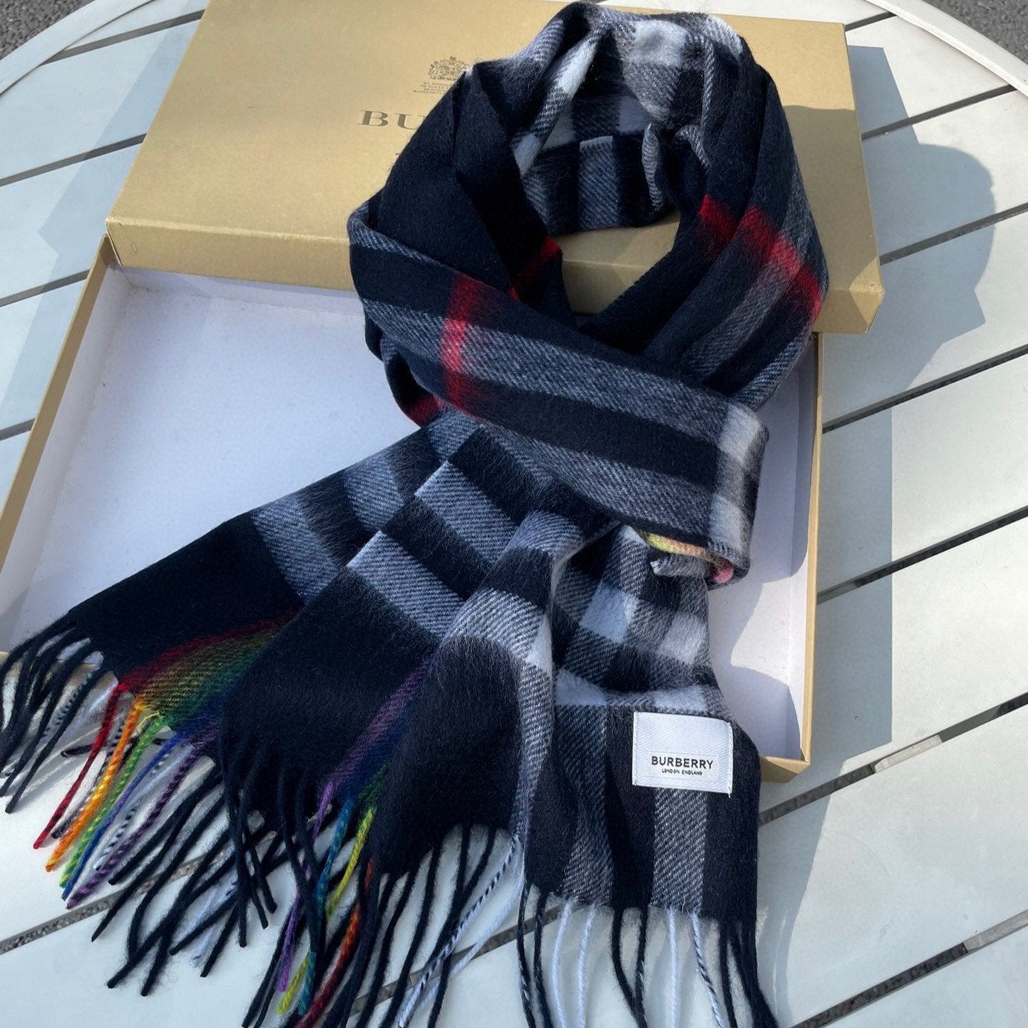 CHECK SCARF 200 CM IN BLACK MIX DOVE GRAY CASHMERE 394751 mysite