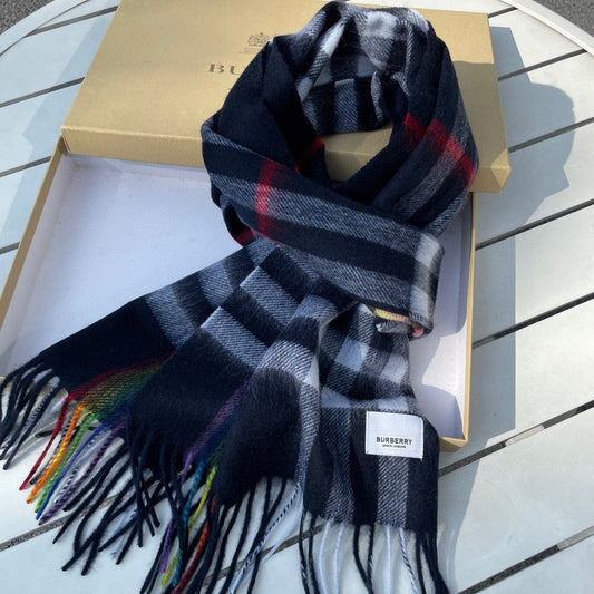 CHECK SCARF 200 CM IN BLACK MIX DOVE GRAY CASHMERE 394751 mysite