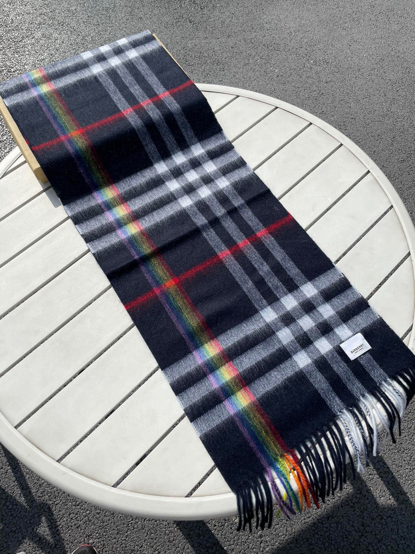 CHECK SCARF 200 CM IN BLACK MIX DOVE GRAY CASHMERE 394751 mysite