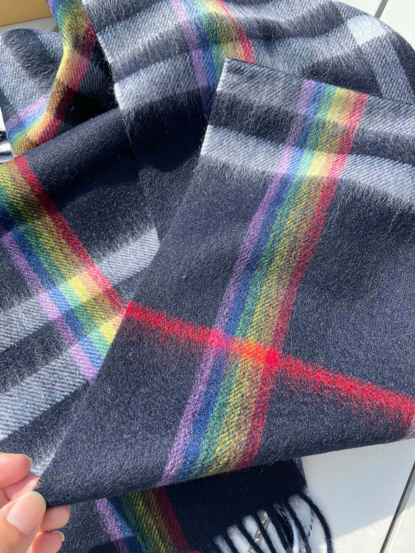 CHECK SCARF 200 CM IN BLACK MIX DOVE GRAY CASHMERE 394751 mysite