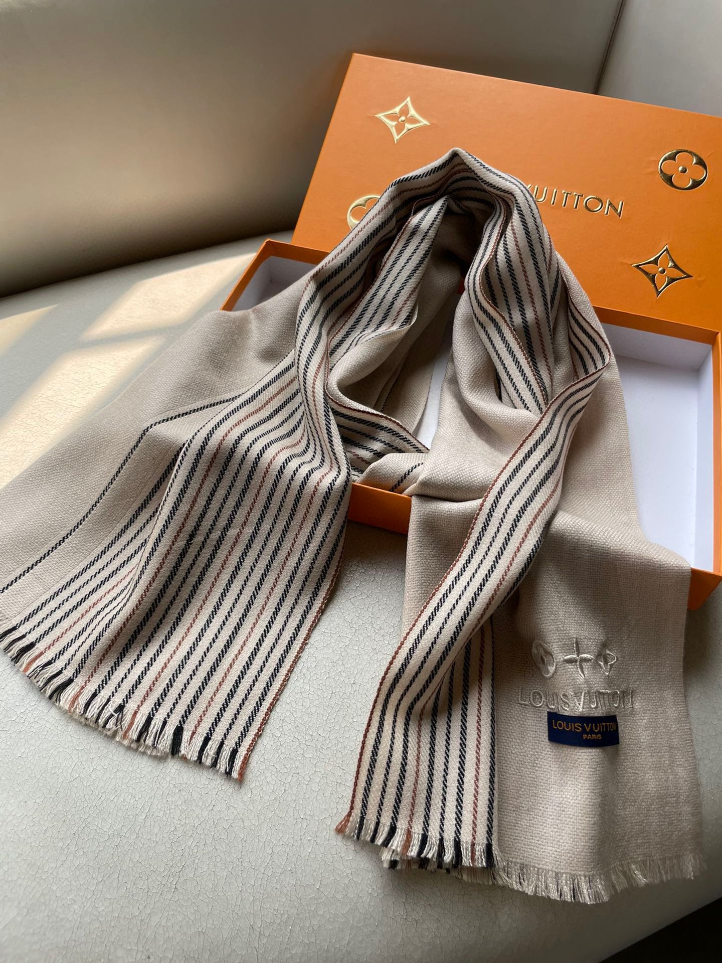 SCARF 180 CM IN KHAKI BROWN CASHMERE 399956 mysite