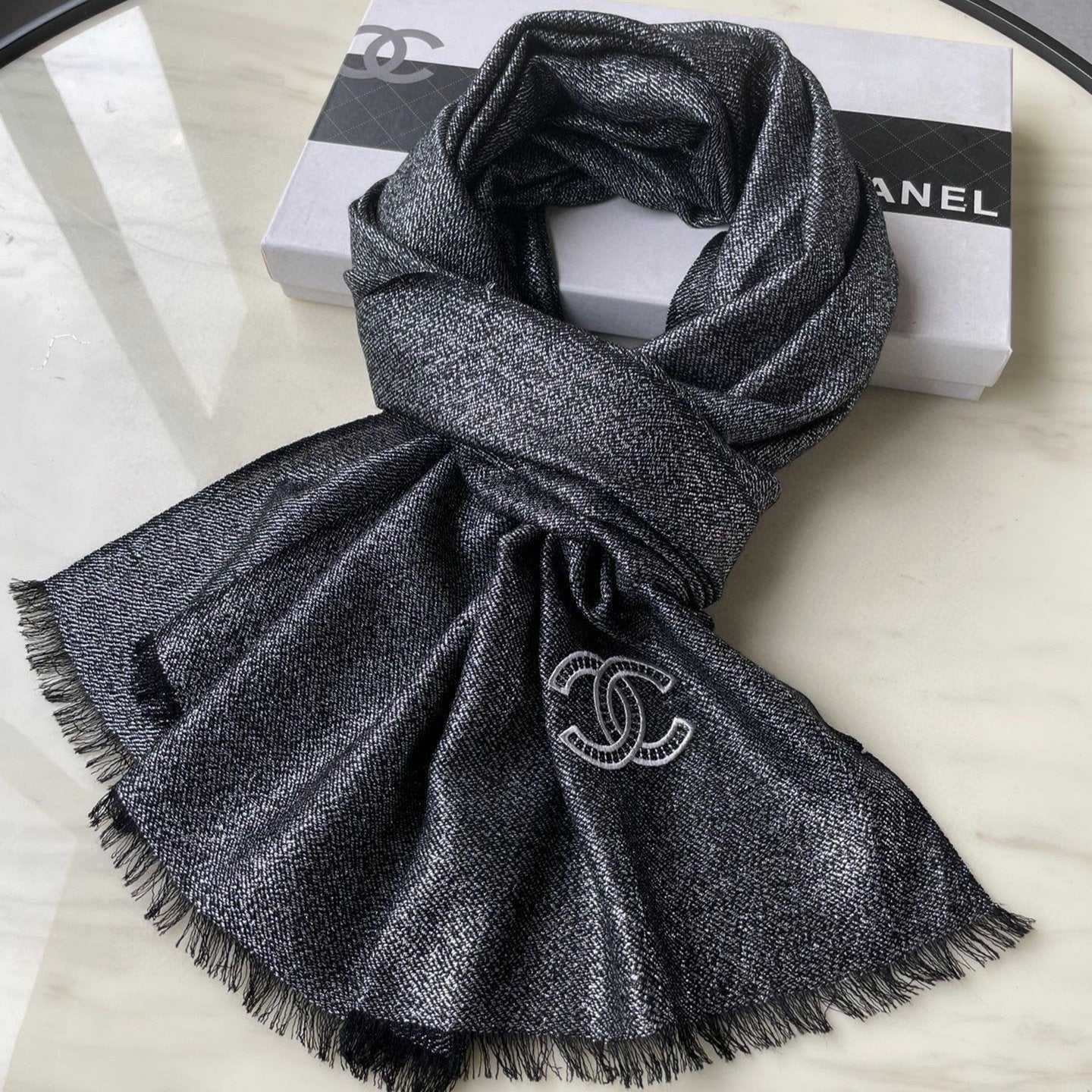 SCARF 210 CM IN BLACK CASHMERE  402208 mysite