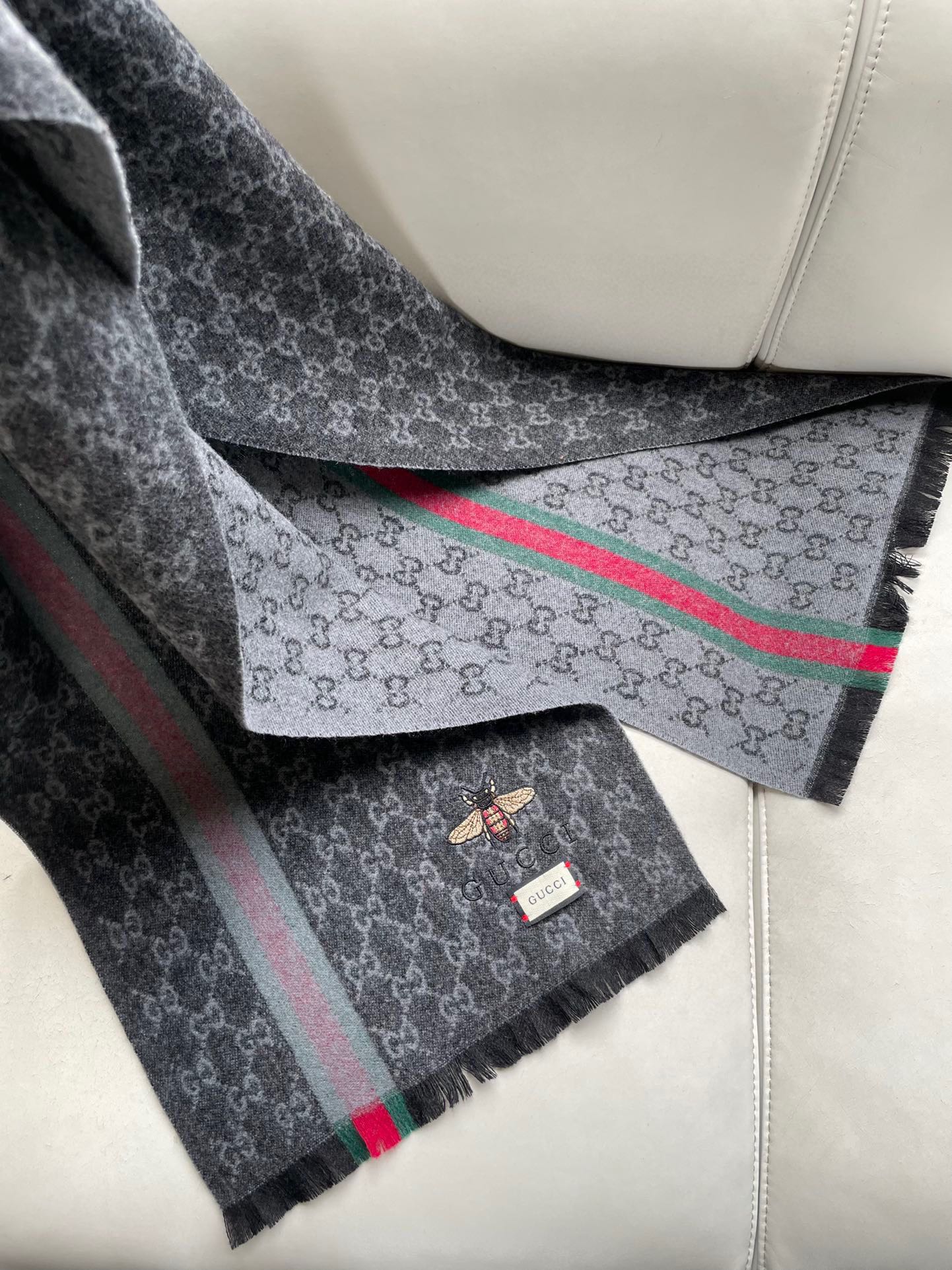 SCARF 180 CM IN BLACK MONOGRAM CASHMERE 402213 mysite