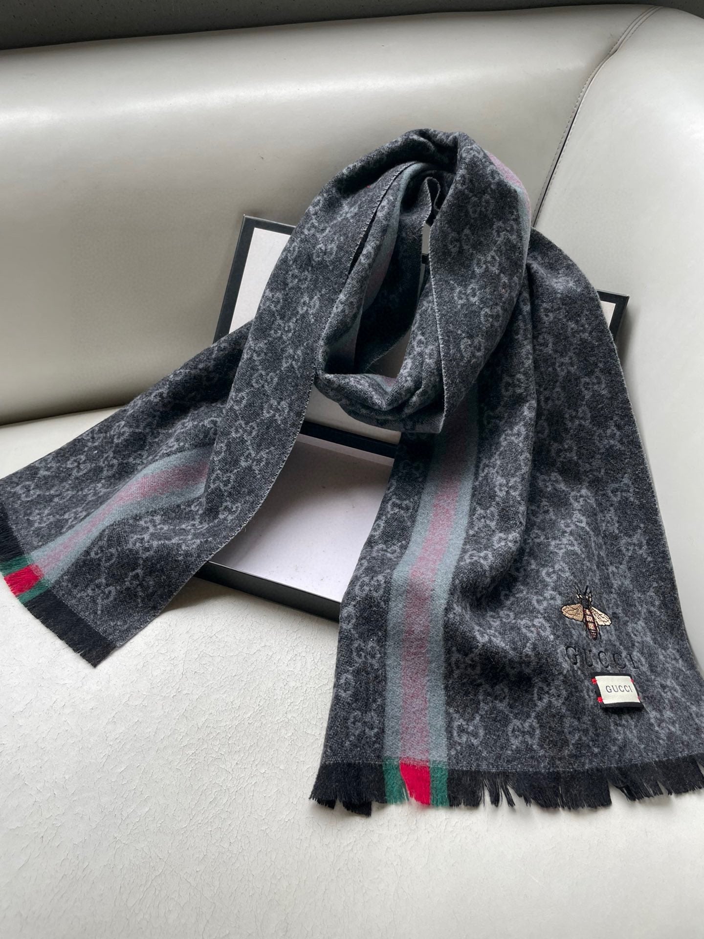 SCARF 180 CM IN BLACK MONOGRAM CASHMERE 402213 mysite