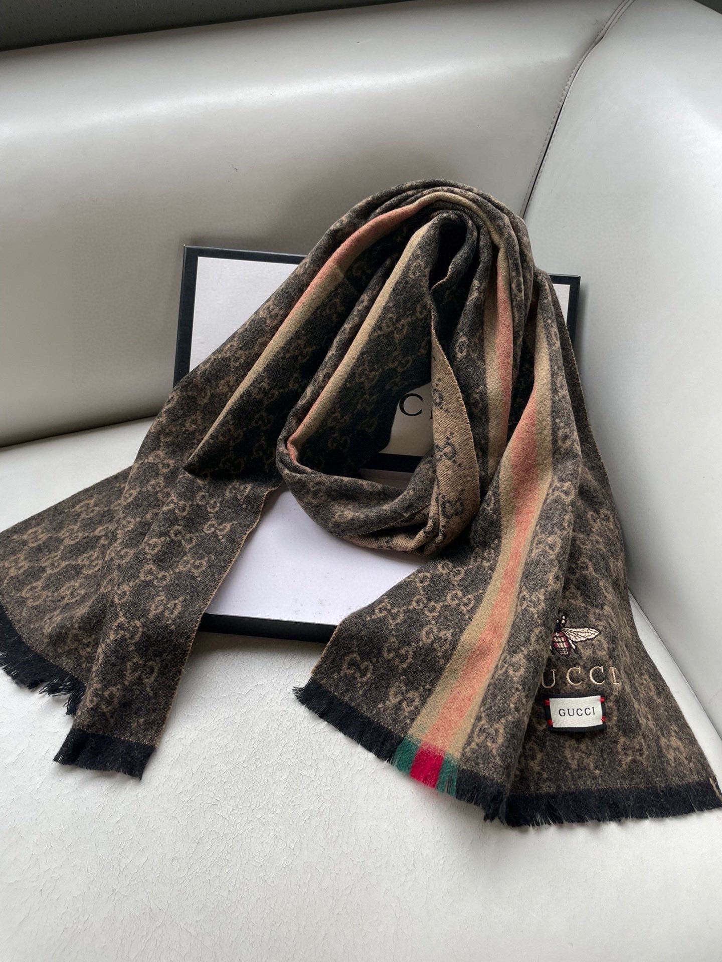 SCARF 180 CM IN BROWN MONOGRAM CASHMERE 402214 mysite