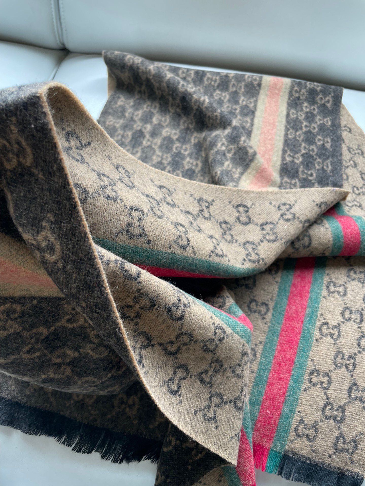 SCARF 180 CM IN BROWN MONOGRAM CASHMERE 402214 mysite