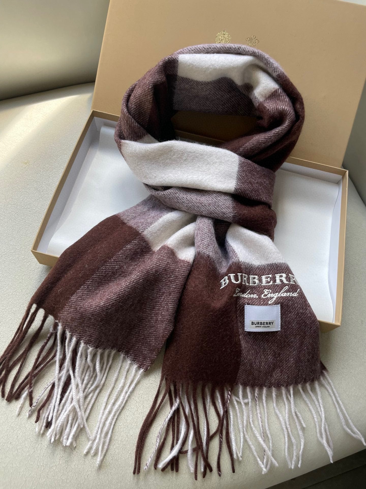 SCARF 180 CM IN CHESTNUT BROWN MIX WHITE CASHMERE 402221 mysite