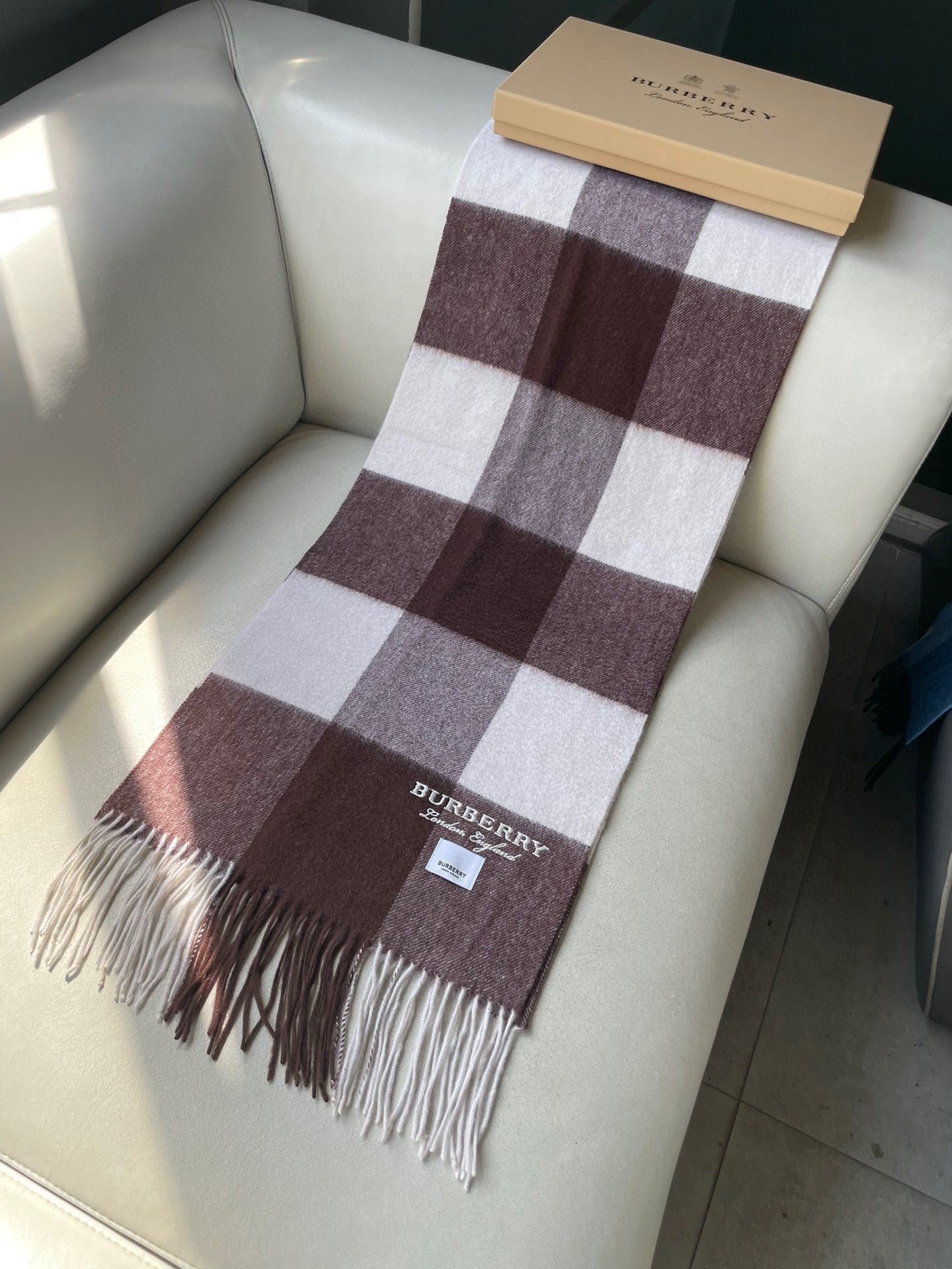 SCARF 180 CM IN CHESTNUT BROWN MIX WHITE CASHMERE 402221 mysite